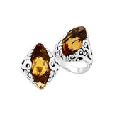 Sterling Silver Citrine Quartz Marquise Balinese Ring Handcrafted In Indonesia